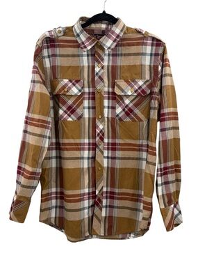 Blac Lacquer Plaid Button Up Shirt Military Pocket Grunge Skater, M